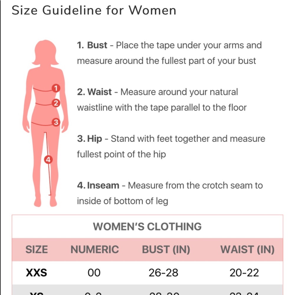 SIZE GUIDE for WOMEN